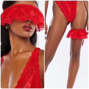 NWT Savage X Fenty Candy Hearts Eye Mask + Garter in Goji Berry Red